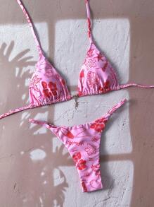 Swim Chiccia Bộ đồ bơi bikini gợi cảm họa tiết kim loại trang trí mùa xuân cho nữ dây đeo spaghetti in ngẫu nhiên cho mùa hè - Nhiều màu - Xem 4