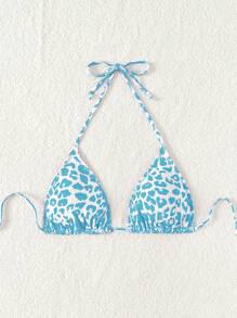 Parte superior de traje de baño con estampado de leopardo para mujeres, ideal para la playa y las vacaciones