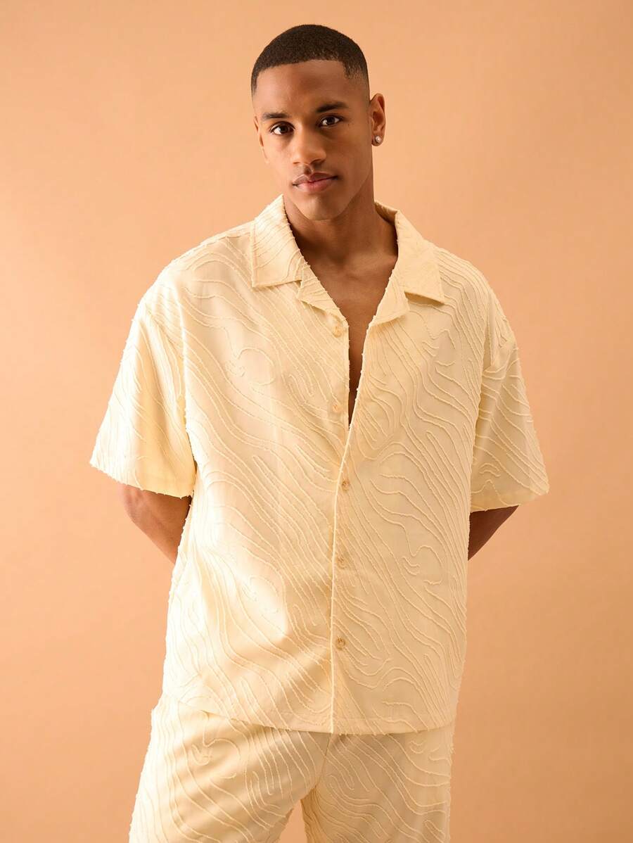 Musero Textured Button Through Short Sleeve Shirt Only Summer Streetstyle Vacation Smart - Apricot - View 1