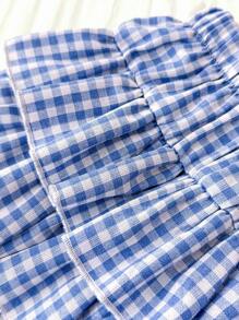 SHEIN Leap Crew Teen Girls Blue Plaid Ruffled Layered Ruched Cute Sweet Shorts - Blue - View 8