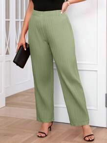 SHEIN Essnce Plus Size Solid Color Pants, Fashion For Summer - Green - View 1