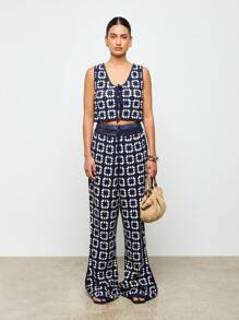 AiiRZ Crochet Knit Waistcoat And Flared Trousers Set