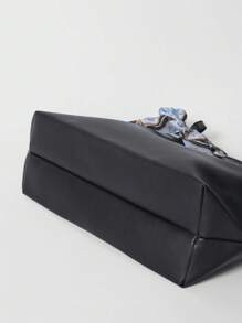 Bow Decor Skinny Scarf Decor Shoulder Tote Bag School Bag, School Backpack, Large Capacity, Portable, Lightweight, Suitable For Teen Girls Women College Students, White-Collar Workers, Rookies & White-Collar Workers, Perfect For Back To School, Work, Business, Commute, Middle School, High School, College, Fashionable Bow Purse For Women, New Fashionable Big Bags For Women