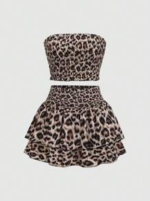 SHEIN PETITE Women Leopard Two Pieces Outfits For Daily Wear - Multicolor - View 1