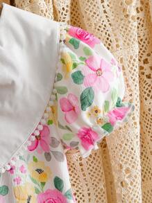 SHEIN Vestido casual con estampado floral y mangas abullonadas para niña preadolescente, ideal para días festivos