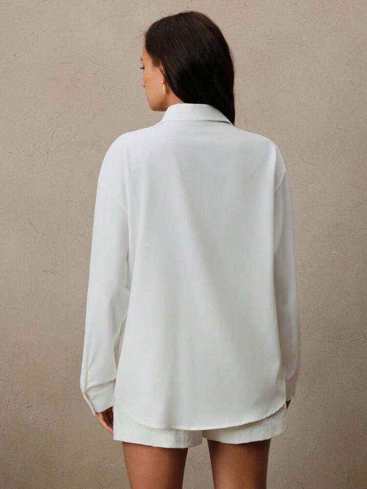 Women's Casual Elegant Loose White Embroidered Decor Turndown Collar Blouse, Spring Autumn, Suitable For Spring/Summer Festivals, Graduation