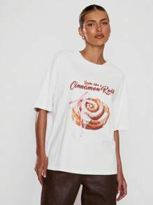 MUSERA Camisetas de mujer Camiseta Cinnamon Aeropuerto Gráficos de vacaciones Camisetas oversize Regreso a la escuela Otoño Verano Primavera - Blanco - Ver 2