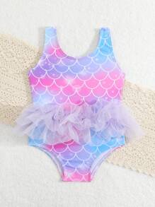 Baby Girl Random Print One-Piece Swimsuit - Multicolor - View 5