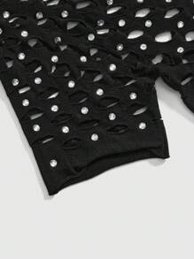 ROMWE Avant Glittery Mesh Stretchy Sexy Lingerie Set For Women, Rave - Black - View 3