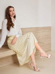 MOTF PREMIUM FLORAL DECOR 8.8CM HEELED ROUND TOE HIGH HEEL SANDALS - Beige - View 10