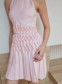 MOTF STUDIO PLEATED BEADED MINI DRESS - Pink - View 2