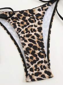 Swim SXY Sexy Leopard Print Lace Trim Bikini Set For Women, 3-Piece Swimsuit For Summer Beach Vacation