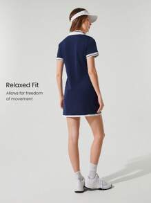 GLOWMODE Cotton Piqué Full Court Colorblock Decorative Pockets Button Polo Collar Dress Tennis Golf Pickleball Low Impact Daily Casual Wear