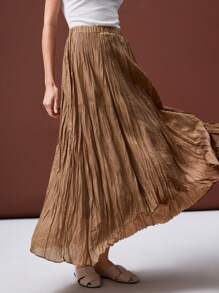 Ontre Váy thường ngày ngày lễ màu nâu bốn mùa dành cho nữ, đồng phục giáo viên, váy đơn giản họa tiết xếp ly, mùa tựu trường, phong cách cổ điển - Màu Khaki - Xem 1