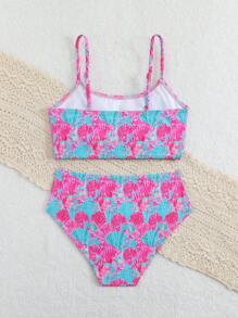 SHEIN Sparklyn 女童可爱两件套泳衣套装，适合海滩派对的时尚泳装 - 彩色 - 查看 2