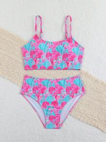 SHEIN Sparklyn 女童可爱两件套泳衣套装，适合海滩派对的时尚泳装 - 彩色 - 查看 6