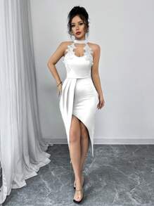 Elenzga Đầm Maxi Ôm Sát Không Tay Cổ Chữ V Viền Ren Thanh Lịch Thời Trang Dành Cho Nữ, Thích Hợp Cho Kỳ Nghỉ, Cuộc Sống Hàng Ngày, Tiệc Tùng & Tụ Tập - trắng - Xem 4