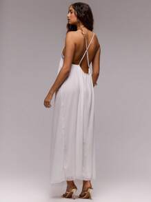 MUSERA White Summer Elegant Modest Vacation Holiday Low Scoop Back Spaghetti Strap A Line Maxi Dress Ibiza Outfit Festival Bachelorette Wedding - White - View 4