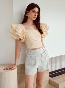 MOTF STUDIO RUFFLE TIE BACK TOP - Yellow - View 6