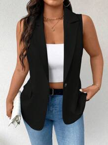 Elenzga Blazer sin mangas casual y minimalista para mujer de talla grande
