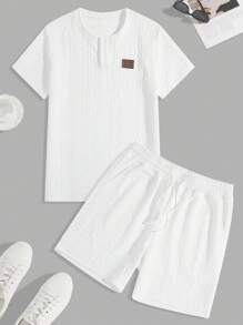 Manfinity CasualCool Bộ áo thun cổ tròn tay ngắn họa tiết thường ngày mùa hè dành cho nam và quần short - Nhiều màu - Xem 6
