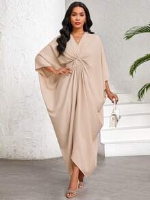 SHEIN Lady 女士休闲宽松蝙蝠袖连衣裙，纯色，适合度假装 女士波西米亚风/波西米亚风/波西米亚风女装