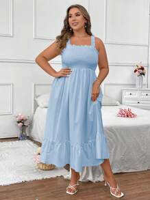 SHEIN Holidaya Vestito lungo casual di tinta unita estivo senza maniche, abbigliamento da donna di taglia comoda