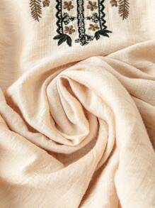 Lacomfia Plus Size Kobiety Haftowane Muszle Wykończenia Dekolt w Serek Eleganckie Arabskie Topy Damskie Tuniki