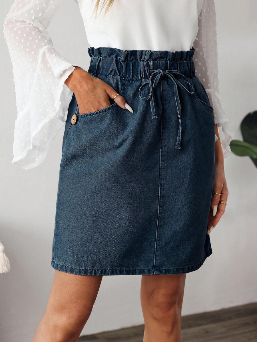EMERY ROSE Women's Casual Washed High Waisted Denim Mini Skirt