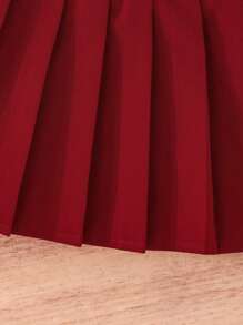 Elladie kids 2-częściowy letni komplet dla dziewczynek: jednorzędowy top i plisowana mini spódniczka - Burgund - Zobacz 7