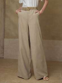 MOTF PREMIUM Pantalones con bolsillos sesgados y detalles de strass - Caqui - Ver 3