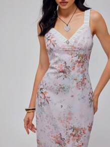 Roylia Robe fourreau moulante à fente et à maille, élégante et sexy avec un motif floral éparpillé - Multicolore - Voir 5