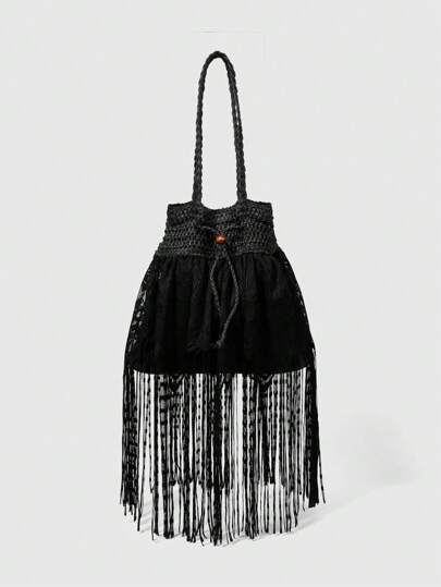 Goth Vacation Casual Tasseled Hollow Out Shoulder Bag