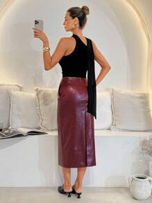 SHEIN Clasi Asymmetrisches Schultertop mit drapierter Kordel, für Frauen, geeignet für den Sommer - Schwarz - Übersicht 2