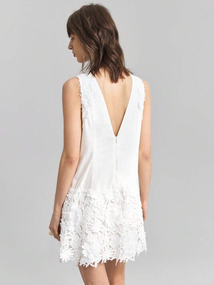 Women's Solid Color Lace Patchwork Round Neck Casual Sleeveless Mini Dress, Resort Dress, Bohemian Style Skirt, Summer Skirt, Easter Dress, Elegant Women's Dress, Black Dress, Birthday Dress, Beach Dress, Easter Dress, Casual Dress