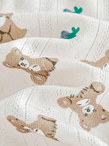 Young Girl' Minimalist Fresh Apricot Ditsy Floral & Bear Pattern Collar Contrast Lace Ruffle Bow Decor Camisole Casual Undershirt Young Girl Summer Outfits Young Girls Clothing Summer Tops Little Girl Summer Tops Toddler Summer Girl Clothes