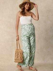 SHEIN Stylish Zebra Print Maternity Pants: Comfortable Woven Fabric, Drawstring Waist, And Long Length For Casual Everyday Wear
