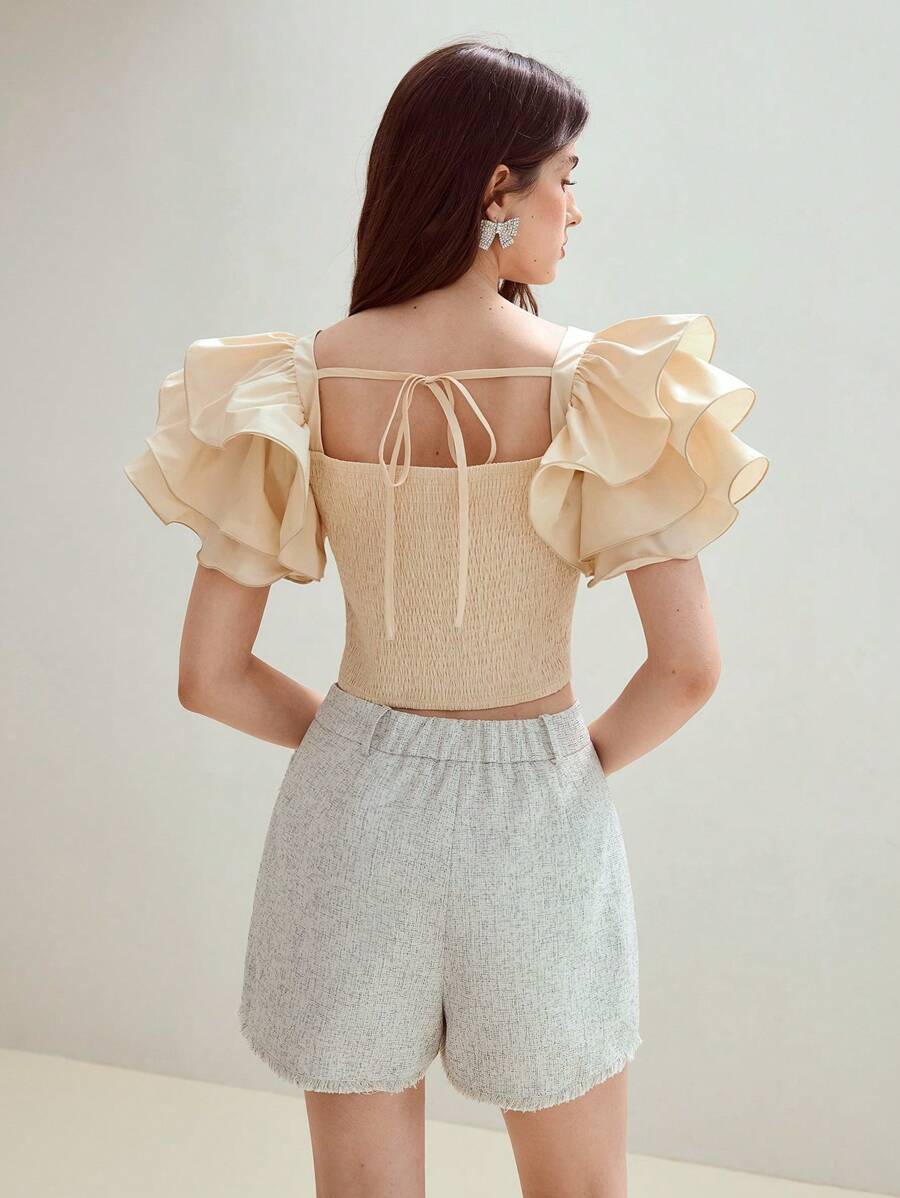 MOTF STUDIO TOP MET RUCHE EN STRIKJE OP DE RUG - Geel - Bekijken 2