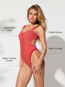 GLOWMODE Inner Glow Quick Dry Chlorine Resistant Balconette Neck High Leg Cut Medium Coverage One Piece Swimsuit Swimming Beach Pool Vacation Resort Travel Summer Wear