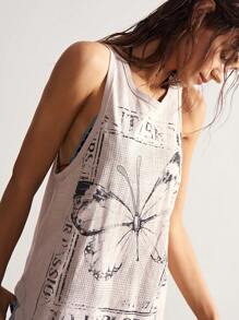Bohemela Letter & Butterfly Print Casual Knit Sleeveless Women Tank Top - Baby Pink - View 4