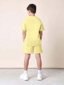 SUMWON Cozy Youth Athletic Co-Ord Set Premium Short Sleeve T-Shirt And Shorts Two Piece Set Sporty Summer Spring Everyday Casual Loungewear