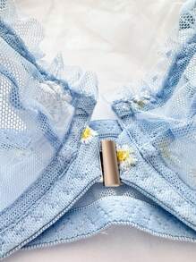 PetitDoll 2pcs/Set Romantic Embroidery Underwire Sexy Lingerie Set - Blue - View 3