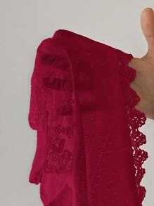 SHEIN Frenchy Women's Lace Patchwork Short Sleeve Textured Fabric Summer T-Shirt Christmas Casual - Red Violet - View 5