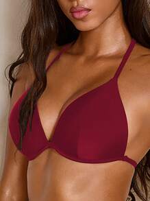 SHEIN Swim Non-Padded Underwire Sexy Bikini Top For Women, Solid Color, Summer - Red - View 4