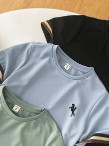 6Pcs/Set Tween Boy Clothing: Oversized Crew Neck T-Shirt With Striped Tape & Jogger Pants, Suitable For Commuting, School, Casual, Sports, Autumn/Winter - Mint Green - View 6