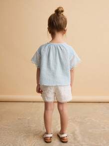 Ontre Young Girl Loose Casual Ruffle Sleeve Blouse - Blue - View 5