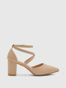 CUCCOO BIZCHIC Women's Fashion Apricot Color Ankle Strap Pointed Toe Chunky High Heel Pumps, Suitable For Commuting, Dates, Parties, Shopping, Holidays For Christmas - Apricot - View 2