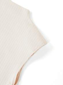 Ellevyn 夏季休闲纯色立领褶皱修身背心 - 杏色 - 查看 3