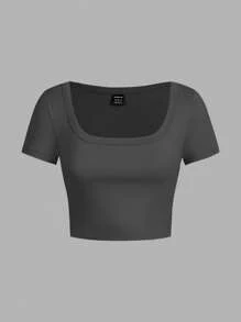SHEIN EZwear 4件套休闲简约方领和圆领短袖短款上衣女士夏季T恤 - 彩色 - 查看 10
