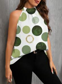 SHEIN Clasi Plus Size Women Polka Dot Print Casual Loose Shirt, Suitable For Summer Mother's Day Gift Vcay Summer Outfits Women Summer Clothing Woman S Summer Clothes Tops For Women Summer Suitable For Going Out